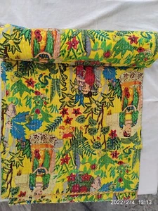 Indian Handmade Quilt Vintage Kantha Bedspread Throw Cotton Blanket Ralli Gudari - Picture 1 of 5