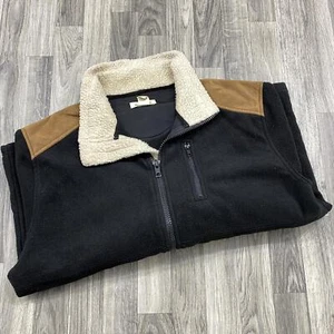 RUFF HEWN Full Zip Up Elbow Patch Sherpa Trim Black Fleece Jacket Men's Size L - Picture 1 of 9