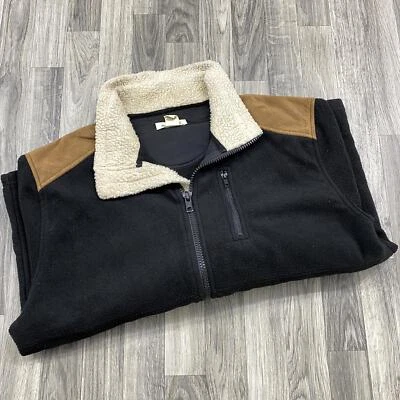 RUFF HEWN Full Zip Up Elbow Patch Sherpa Trim Black Fleece Jacket Men's Size L - Image 1 of 4