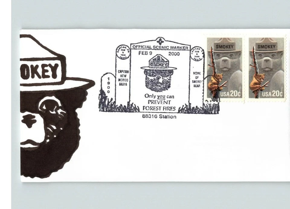 Hand Painted SMOKEY BEAR, # 1 of 1, Pictorial cancel, Official SCENIC MARKER, 20 - Image 1 of 1