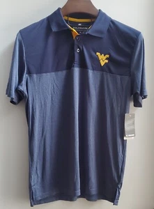 West Virginia Mountaineers Men's SZ MED W.V. Navy Gold Polo Shirt Colosseum NWT - Picture 1 of 12