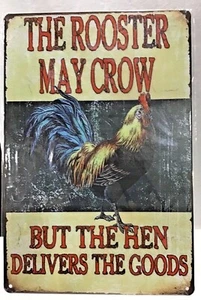 8x12 Rooster Hen Tin Sign Funny new metal wall door poster plaque vintage - Picture 1 of 5
