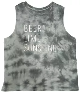 Fifth Sun Women XL Tank Top Green Tie-Dye Beer Lime Sunshine Wide Strap Fun - Picture 1 of 5
