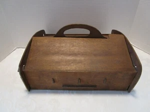Vintage Wood Handcrafted SEWING Box double Flip Top w/ pincushion 13.5” W 1940's - Picture 1 of 10