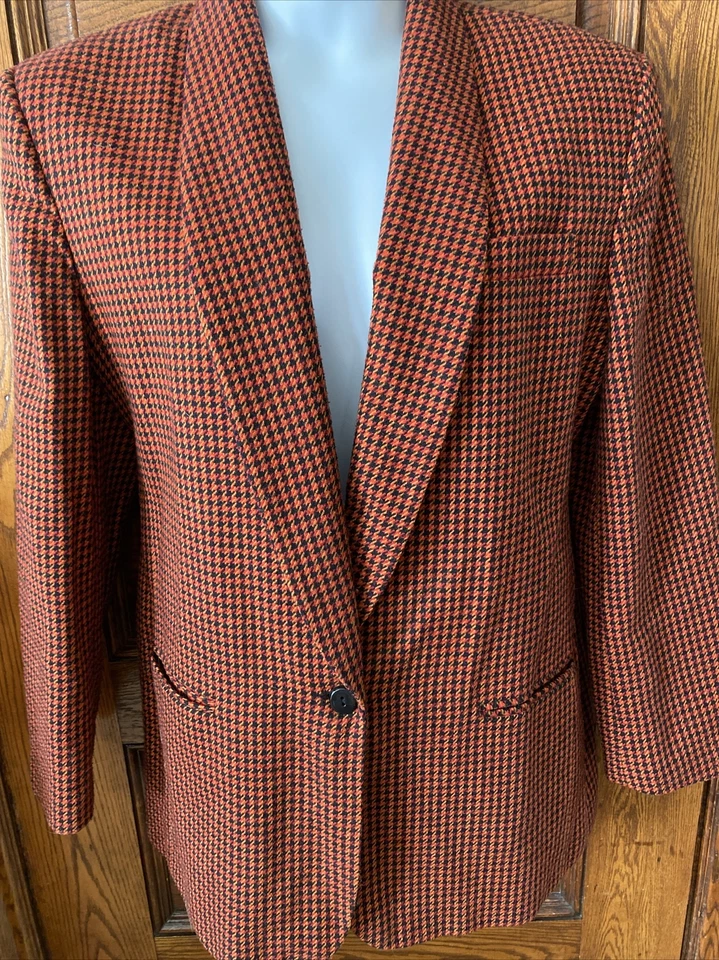 Vintage años 90!! CHAQUETA BLAZER NORTON McNAUGHTON Naranja y Negro Lana a Cuadros, 14 Foto 1 de 4