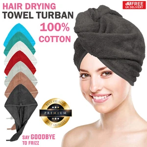 Hair Turban Towel Head Wrap 100% Cotton Quick Drying Bath Shower Dry Hat Cap UK - Picture 1 of 22