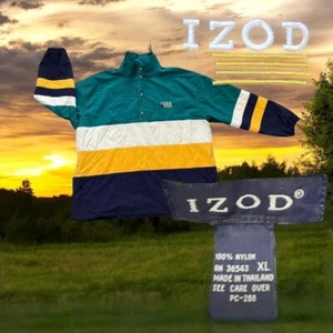 Vtg 90s IZOD Nylon Jacket Men’s XL XXL Full Zip Blue Green White Yellow Retro US - Picture 1 of 13