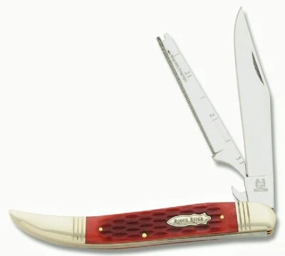 Classic Large Fish Knife - Beautiful Red Jigged Bone Handles - by Rough Rider - Image 1 of 2