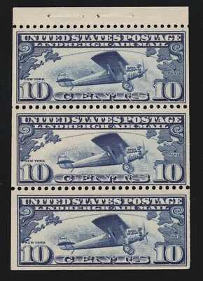 US C10a 10c Lindbergh Airmail Booklet Pane Mint VF-XF OG NH SCV $115 - Image 1 of 2