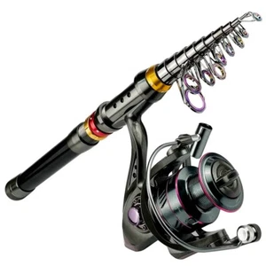 Carbon Fiber Telescopic Fishing Rod Pole Reel Combo Sea Saltwater Freshwater 020 - Picture 1 of 6