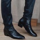Men Pleated Leather party Ankle Riding Boots zip Cuban Heel Dress Shoes