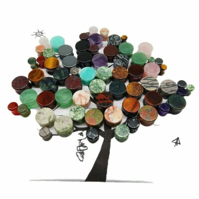 Organic Natural Opal Stone Ear Flesh Tunnels Plugs Saddle Double Flare Ear Gauge - Image 1 of 4