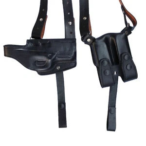 Horizontal Shoulder Holster With Magazine Real Leather - Picture 1 of 33