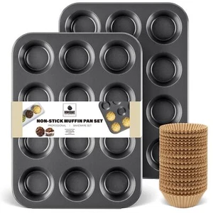 Muffin Pan with 500 Cupcake Liners Nonstick Cup Cake Tin for BakingPremium 12... - Picture 1 of 7