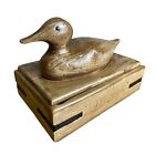 1978 Duncan Enterprises Brown Wood Look Ceramic Duck Mallard Decoy Trinket Box