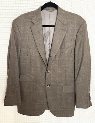 Chaqueta Blazer Abrigo Deportivo H. Freeman Para Hombres 40R Marrón Azul Claro a Cuadros Foto 1 de 4