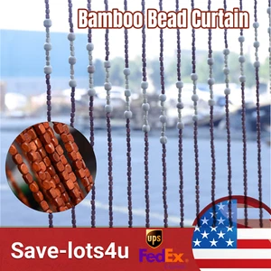 Bamboo Bead Curtain, String Door Curtains Beaded, Wooden Curtain for Doorway - Picture 1 of 20