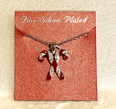 Collar Navidad Bastón Caramelo Cristal Kohls NUEVO Plateado Foto 1 de 4