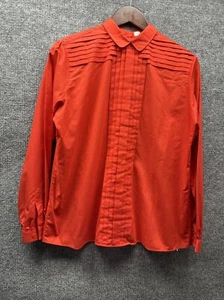 Vintag Foxcroft  Blouse Women Size 10 Red Tuxedo  Secretary Y2K Academia Vintage - Picture 1 of 8