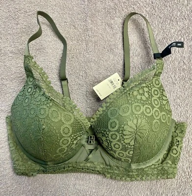 Sujetador de encaje Aerie Real Power Plunge Push Up Joy -- OLIVE FUN 32C Foto 1 de 4