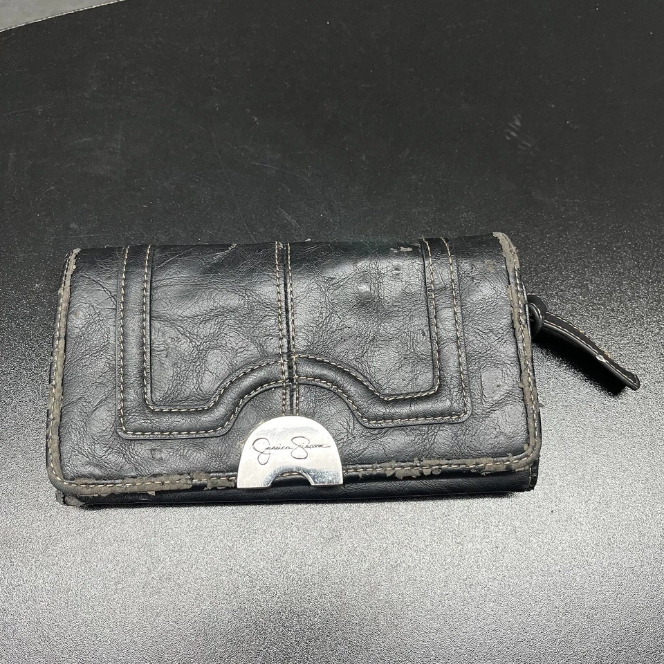 Jessica Simpson Wristlet Wallet Black/Grey Zip And Button Closure - Image 1 of 4