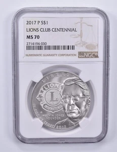 2017-P Lions Club Centennial Commemorative Dollar MS70 NGC Brown Label *3038 - Picture 1 of 5