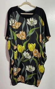 Alembika Shirt Dress L Tulip Floral Artsy Art to Wear Lagenlook Kimono Dolman - Picture 1 of 11