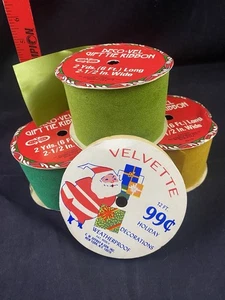 Lot of 4 Vintage Velvet Holiday Christmas Ribbon Yellow Green Cut - Picture 1 of 8