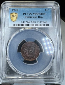 1942 Dominikanische Republik 1 One Centavo, KM# 17, PCGS MS 65 BN geprägt bei U.S Mint - Bild 1 von 4