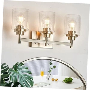 Vanity Light Fixture, 18" 3-Light | Seeded Glass 18 Inch 3-Light Brushed Nickel - Picture 1 of 7