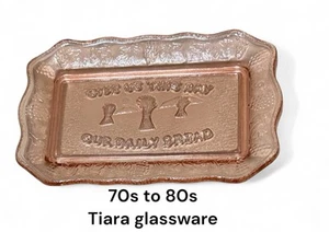 Vintage Give Us This Day Our Daily Bread TIARA Indiana Glass PINK Dish 70-80s - Picture 1 of 4