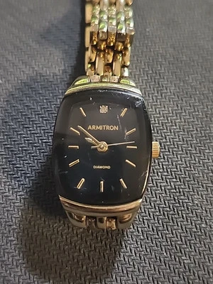 Armitron Women's Diamond Accent Self Adjustable Black Face New Battery - image 1 of 4