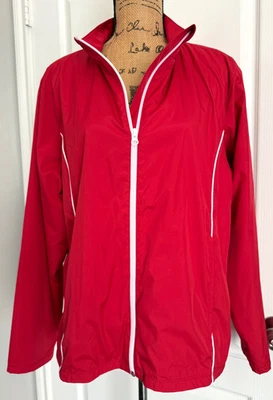 Lands' End дождевик ветровка на молнии красный белая полоса карманы поли XL - Изображение 1 из 4