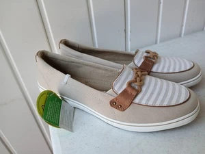 Grasshoppers Ortholite Shoes Women 9M Slip On Loafer Flat Canvas Stripe Nautical - Imagen 1 de 8