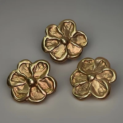 Handmade Metal Flower Buttons Set of 3 Rustic Craft Sewing 1.5”Heavyweight - Image 1 of 4
