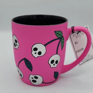 Cobwebs & Cauldrons Halloween cherry skull hot pink mug - Picture 1 of 5