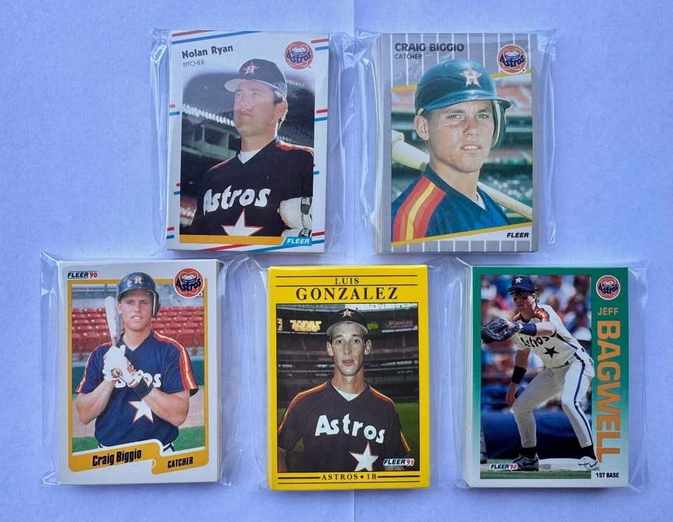 休斯顿太空人队 1988 - 1992 Fleer 球队套装套装(5 套带名人堂 Biggio RC,更多) — 第 1/1 张图片