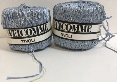 2 Skeins Tivoli Welcomme Ribbon Yarn Lt Blue w/ Yellow - Изображение 1 из 4