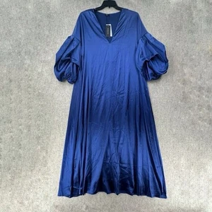 Satin Bohemian Party Gown 4XL Balloon Sleeve Solid Color Loose V Neck Maxi Dress - Picture 1 of 12