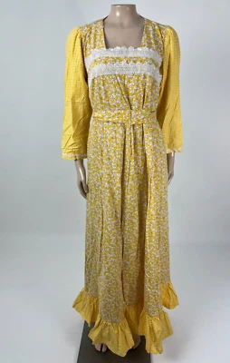 Maxi Vestido Para Mujer Vintage Años 60 70 Hecho a Mano Algodón L/S Floral Pradera JJ17 Foto 1 de 4