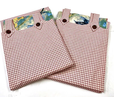 Par de Botões Aba Xadrez Vermelho Rick Rack Aviões VINTAGE Borda MAN CAVE Painéis 84" - Imagem 1 de 4