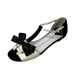 Chanel 06C flache Sandalen schwarz & weiß Satinschleife & Samt - IT 38,5/US 8,5 - Bild 1 von 13