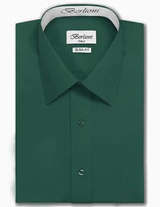Berlioni Italy Men's Slim-Fit Premium French Convertible Cuff Solid Dress Shirt - Picture 1 of 50
