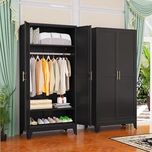 Metal Wardrobe Cabinet with Hanging Rod, 71" Metal Clothing Storage Cabinets wit - Picture 1 of 12