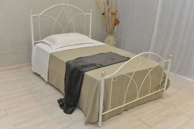 Letto una piazza e mezza in ferro battuto Denise bianco decorato oro - Immagine 1 di 3