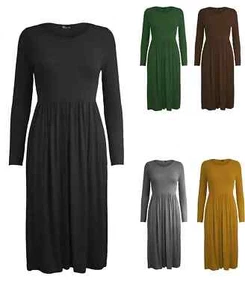 New Women Frankie Swing Dress Flared Skater Jersey Long Sleeve Midi Plus 8-26 - Picture 1 of 14