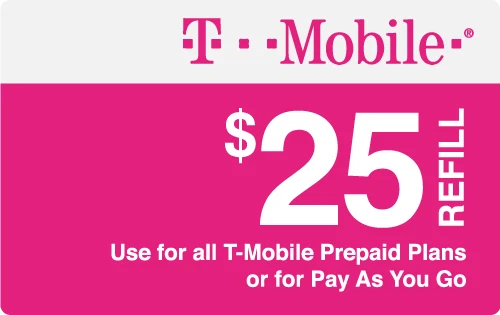 T-Mobile  Prepaid $25 Refill Top-Up Prepaid Card , AIR TIME  PIN / RECHARGE  - Image 1 of 1
