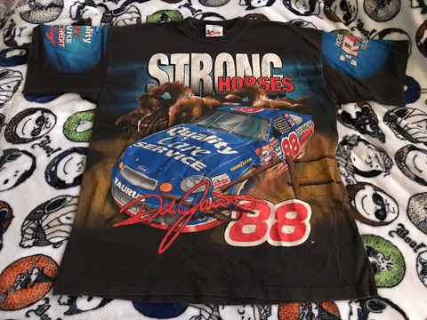 Vtg. NASCAR #88 Dale Jarrett 'Strong Horses' Mens XL All Over Print T-Shirt Cover