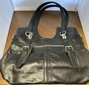 Wilsons Leather Women's Soft Leather Handbag Purse Black Double Strap - Picture 1 of 7