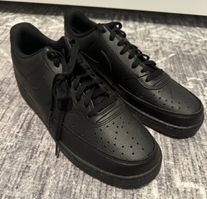 Nike Men's Court Vision Lo Next Nature Leather Shoes Triple Black Size 12 New - Picture 1 of 5